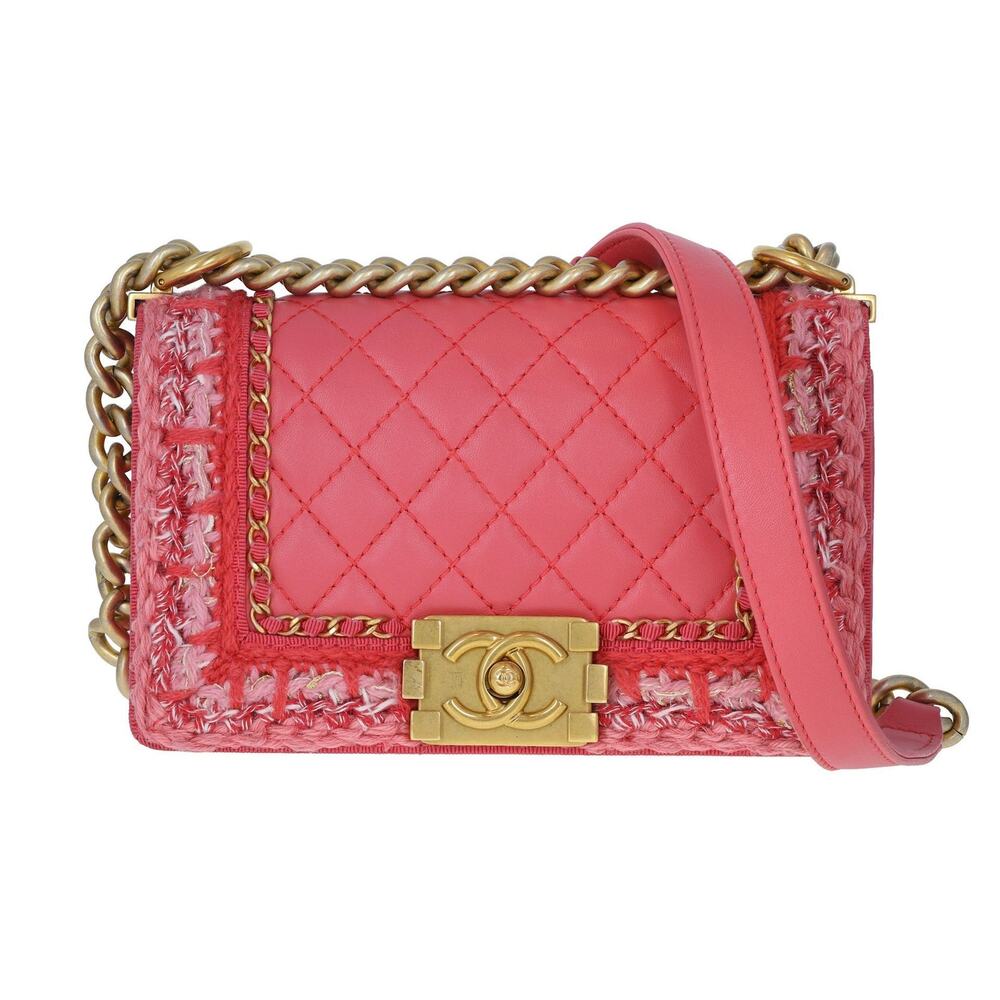 Chanel Pink Braided Tweed Boy Flap Small Pink